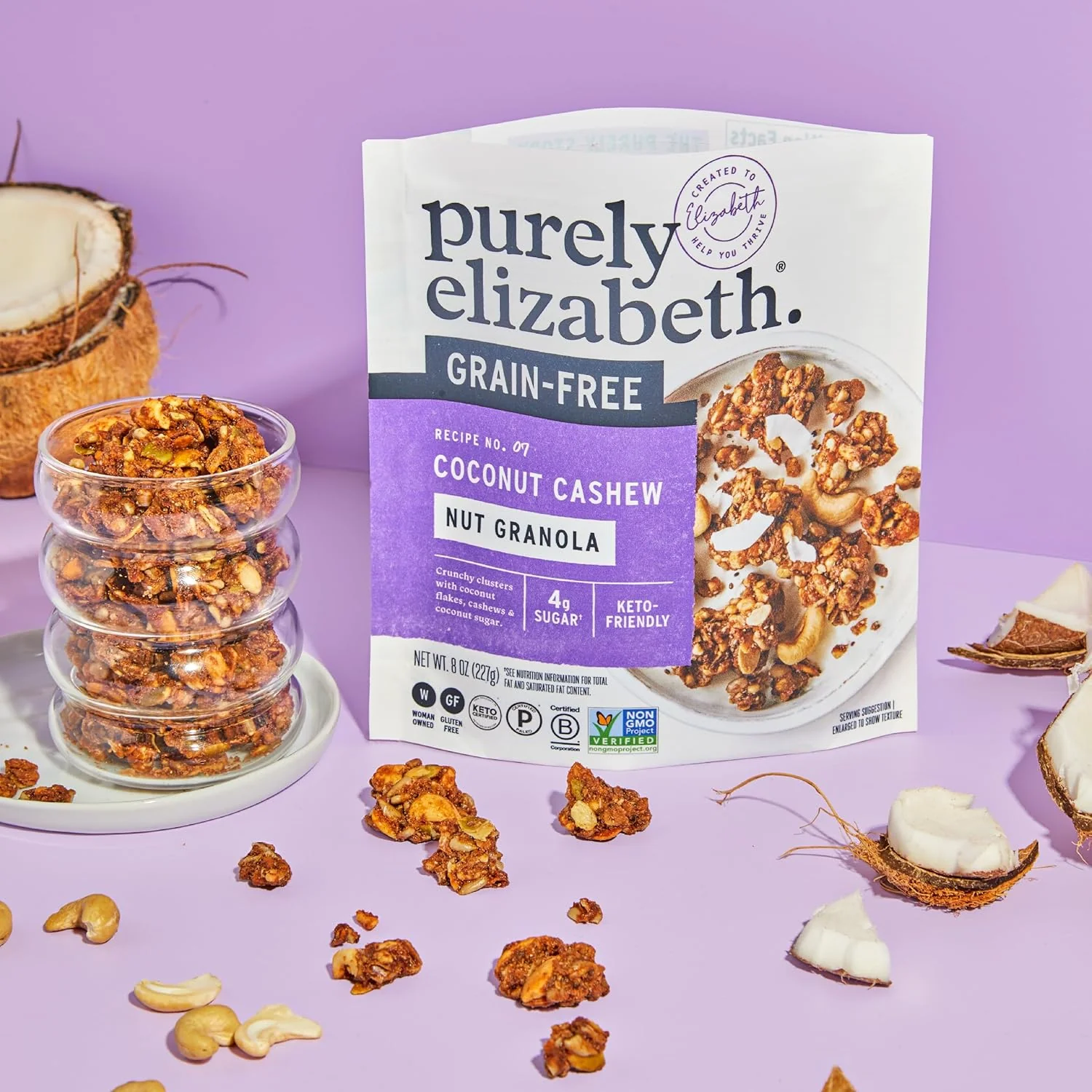 Grain-Free Nut Granola Variety Pack - Cinnamon Peanut Butter, Coconut Cashew, Vanilla Almond Butter (3 Pack) - Image 2