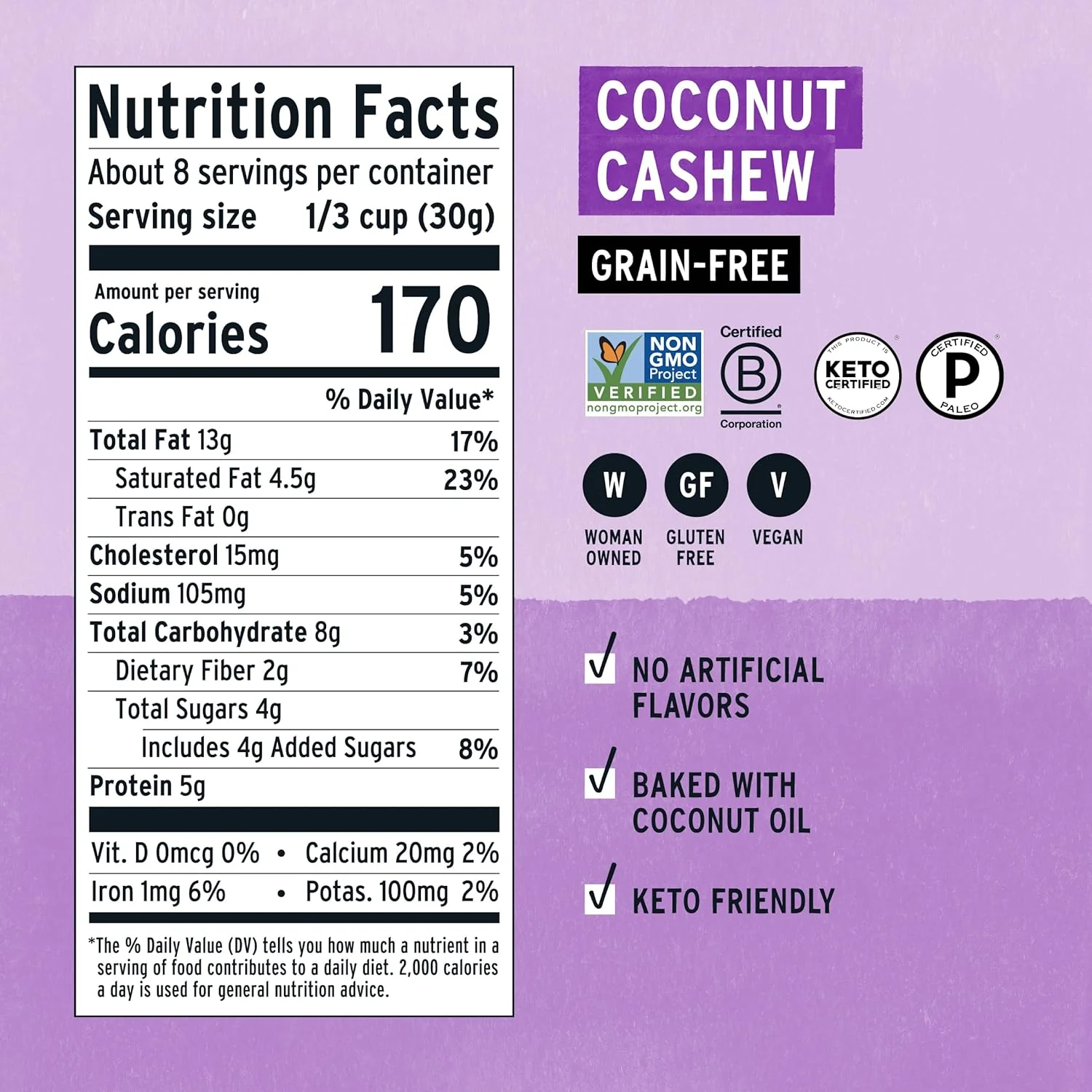 Grain-Free Nut Granola Variety Pack - Cinnamon Peanut Butter, Coconut Cashew, Vanilla Almond Butter (3 Pack) - Image 8