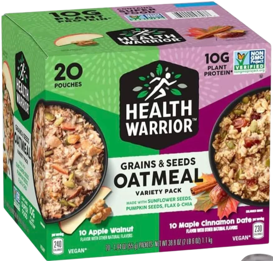 Grains & Seeds Oatmeal Variety Pack - 10 Apple Walnut and 10 Maple Cinnamon Date (20 Pouches)