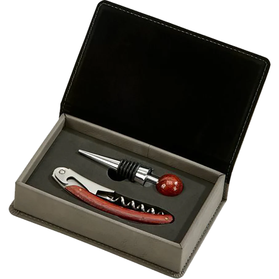 Grey Leatherette 2-Piece Bar Tool Set
