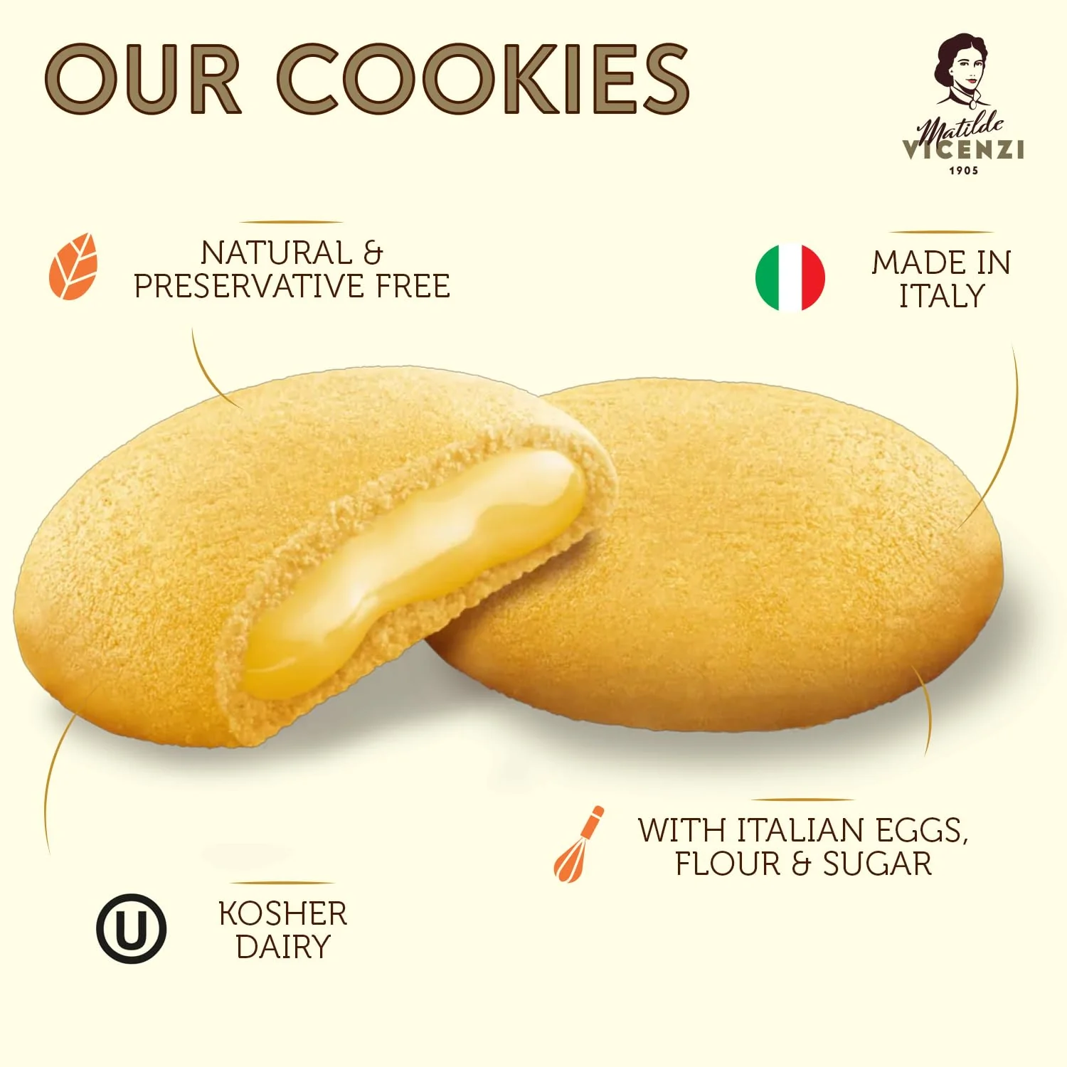 Grisbi Lemon Cream Filled Premium Italian Cookies - Image 3