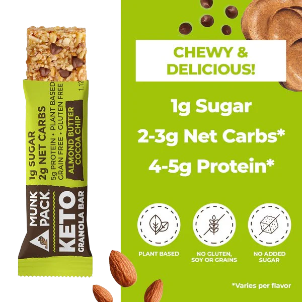 Keto Almond Butter Cocoa Chip Granola Bar (12 Pack) - Image 2