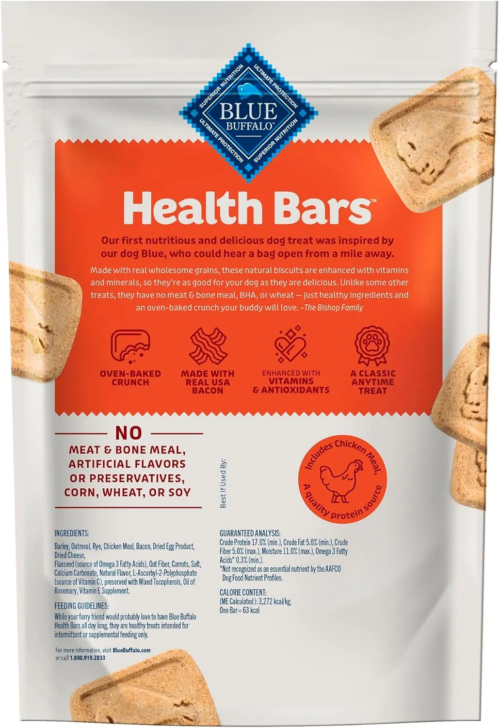 Health Bars Natural Crunchy Dog Treats - Bacon, Egg & Cheese Flavor - Image 2