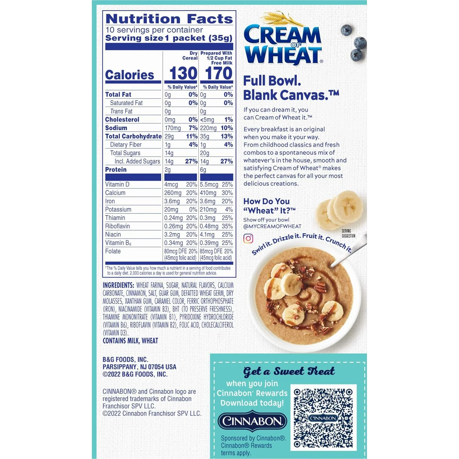 Instant Hot Cereal, Cinnabon Cinnamon Sugar (10 CT) - Image 2