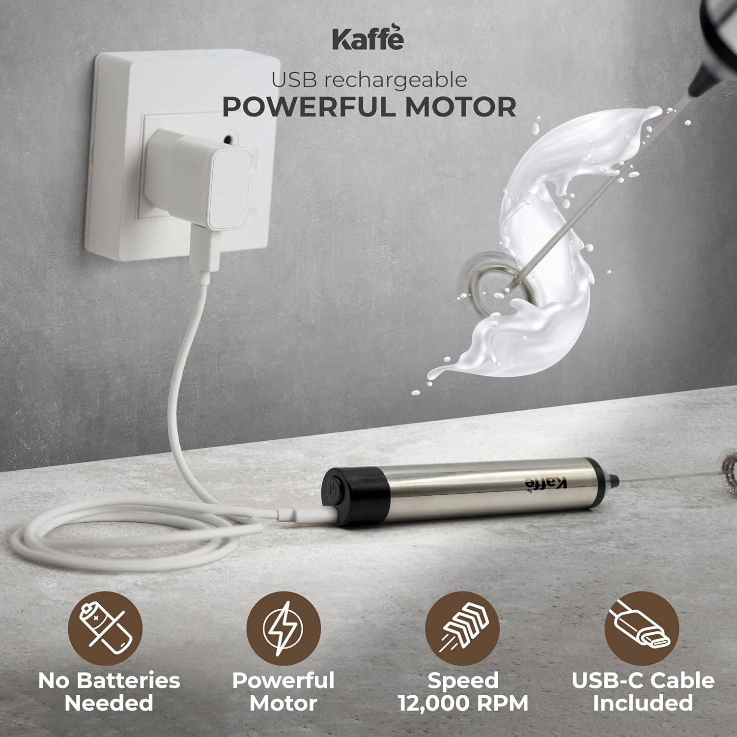 Rechargeable Milk Frother With Stand - Image 3