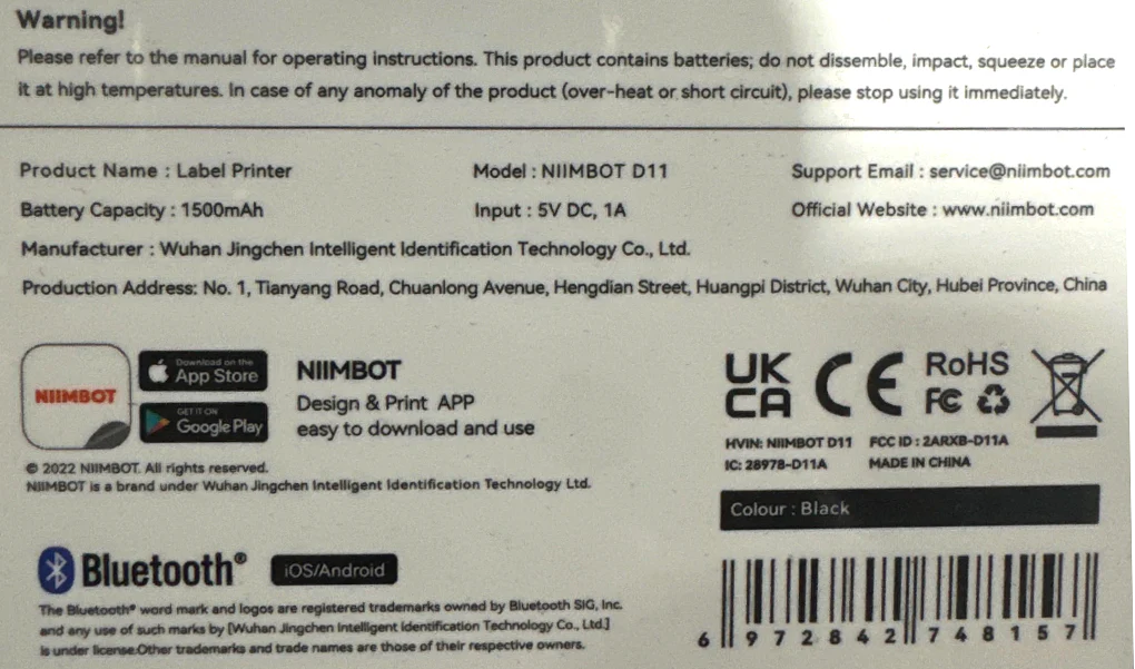 D11 Label Maker Printer - Black - Image 7