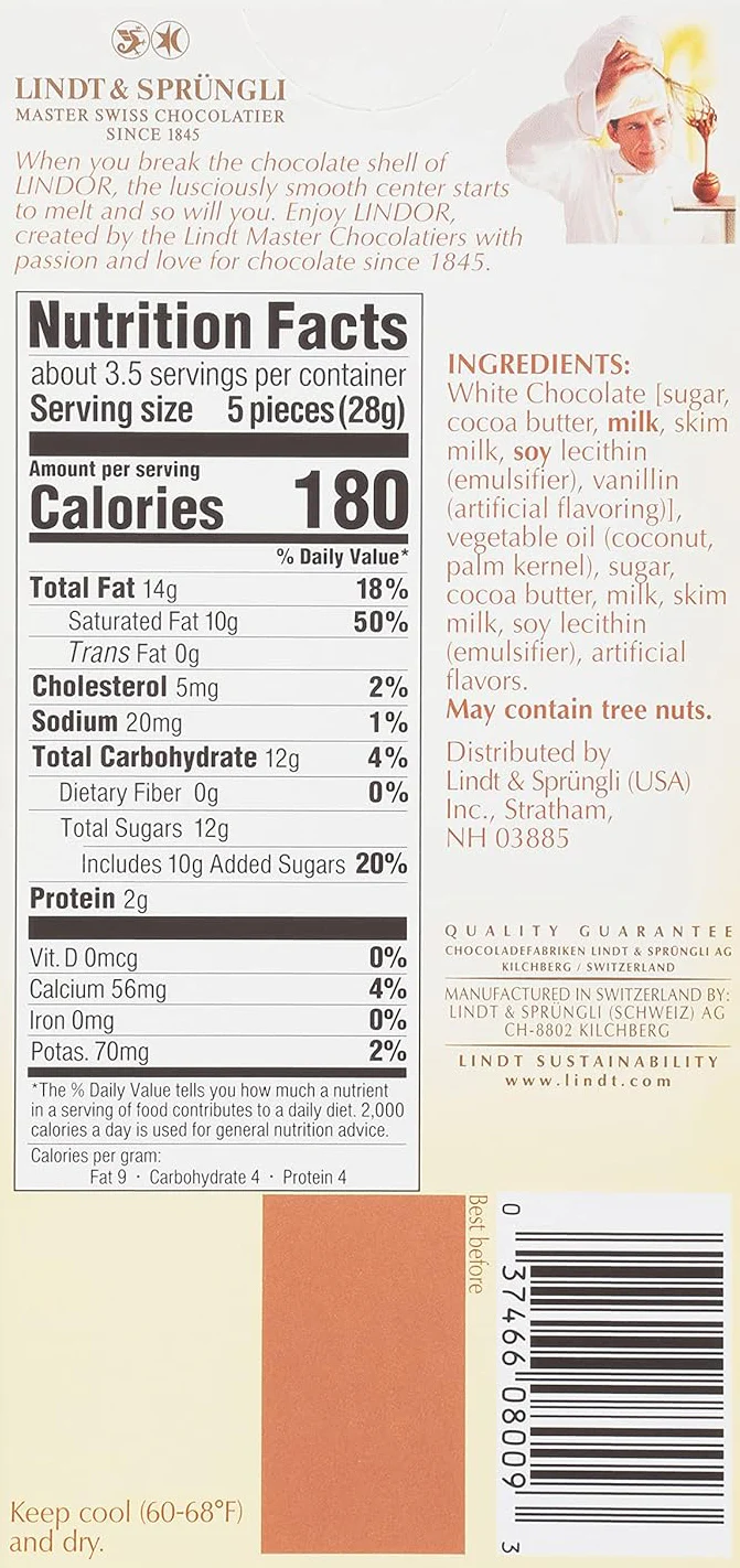 Lindt Lindor White Chocolate Candy Truffle Bar - Image 3