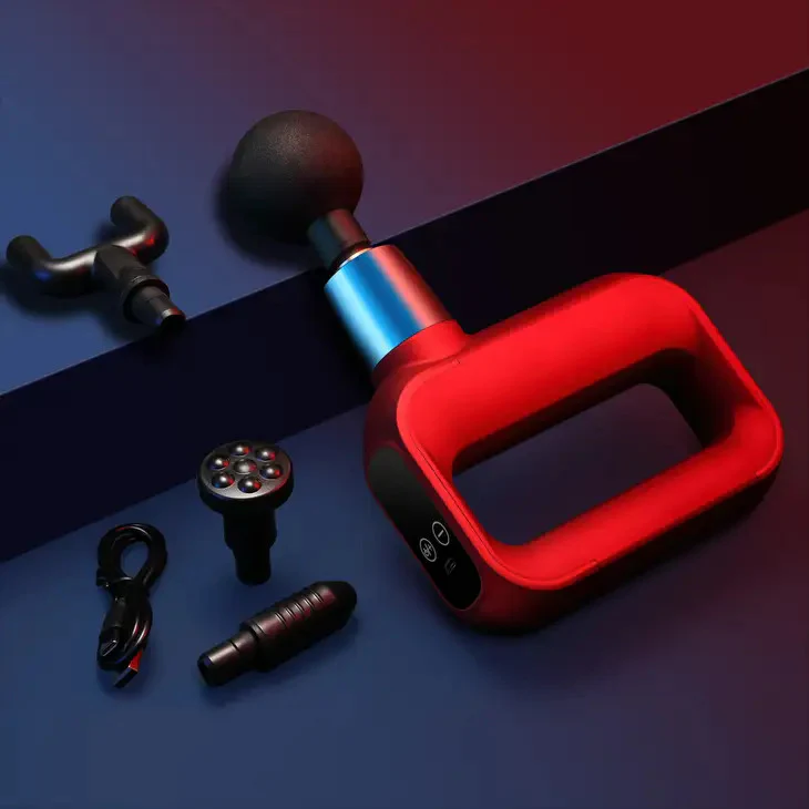 Gentle Massage Gun w/ 4 Interchangable Heads-Red - Image 2