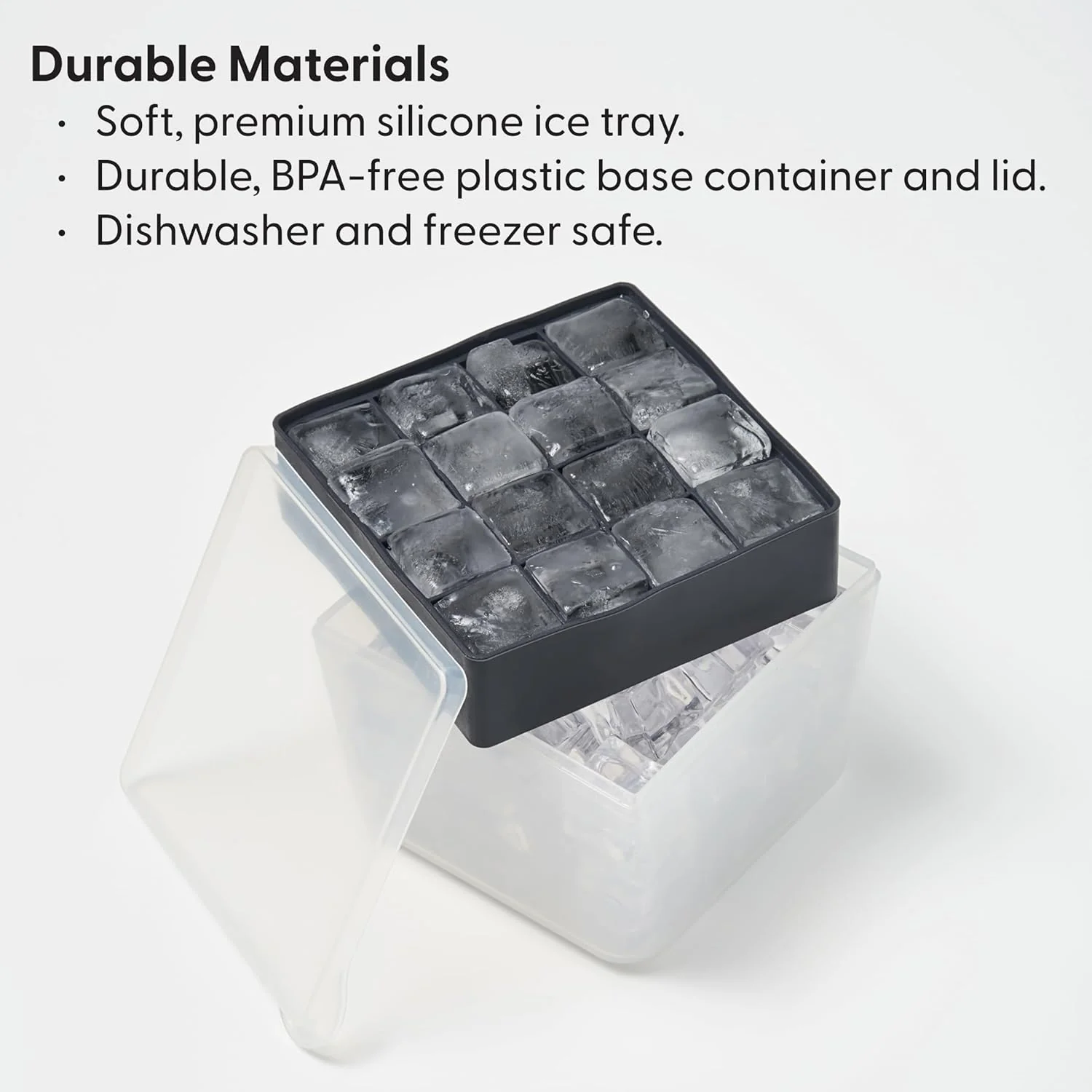 Mini Ice Box Silicone Ice Cube Tray with Lid & Bin - Charcoal - Image 2