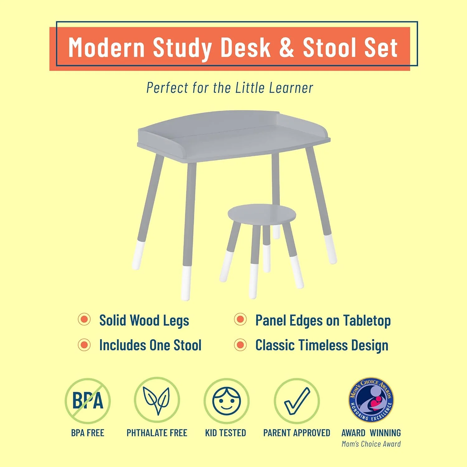Modern Study Desk And Stool Set - Grey/White - Image 3