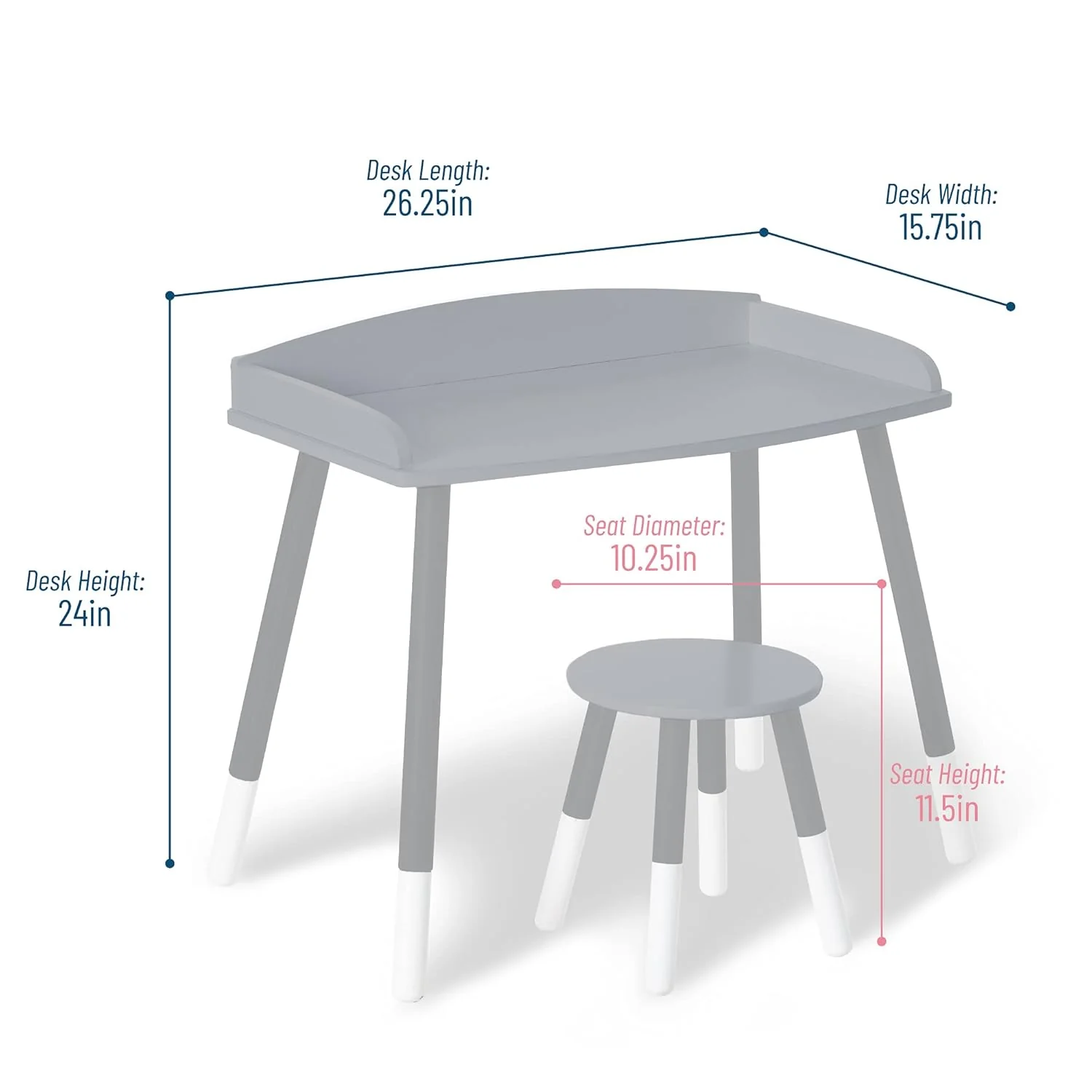 Modern Study Desk And Stool Set - Grey/White - Image 4