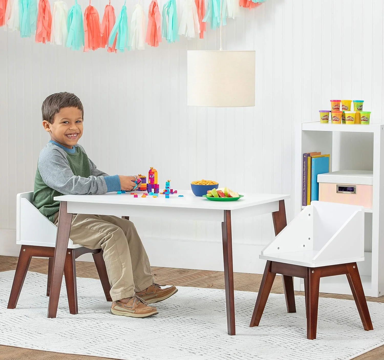 Modern Table And Chair Set Chairs - White/Espresso - Image 2