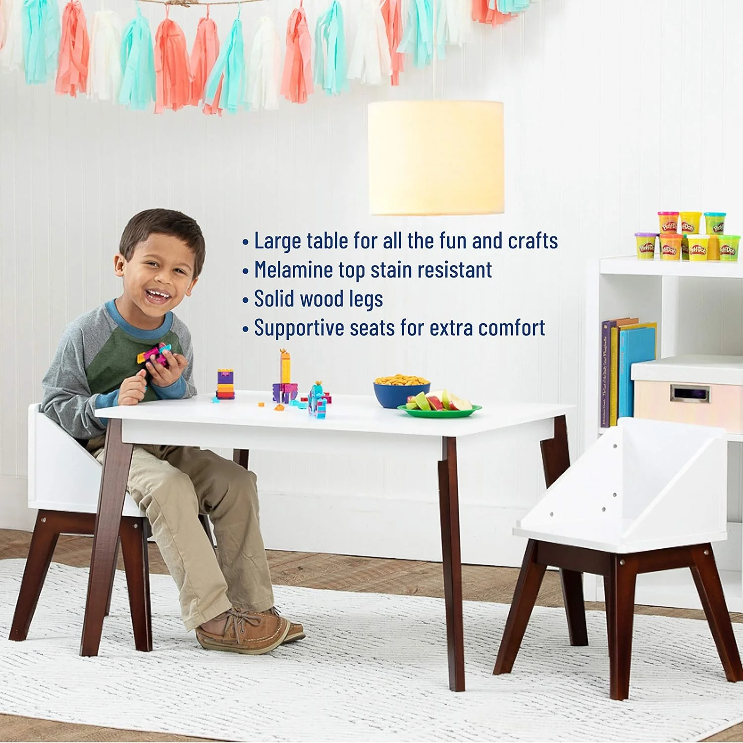 Modern Table And Chair Set Chairs - White/Espresso - Image 4