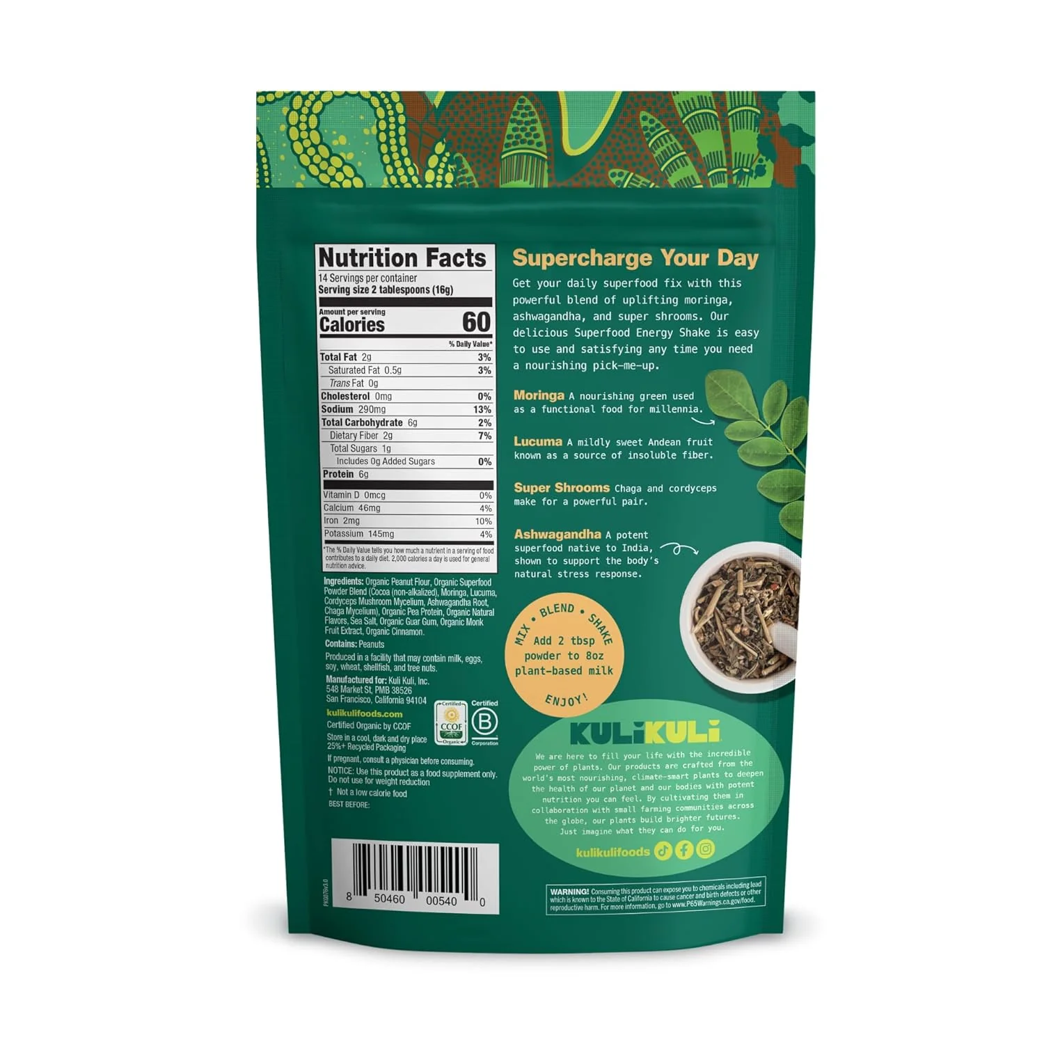 Organic Superfood Energy Shake - Chocolate Peanut Butter - Image 2
