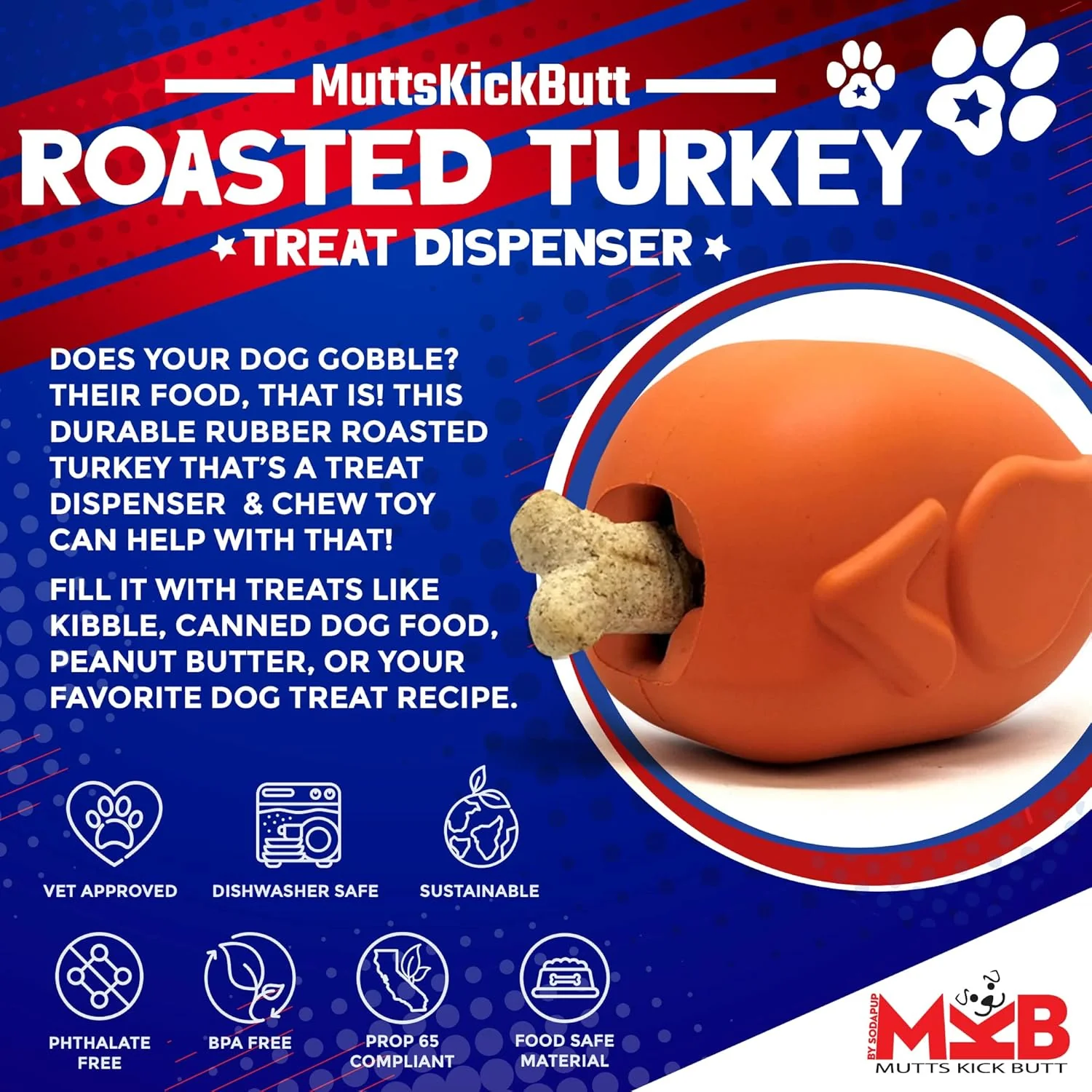 MuttsKickButt Roasted Turkey – Durable Dog Treat Dispenser & Chew Toy - Image 4