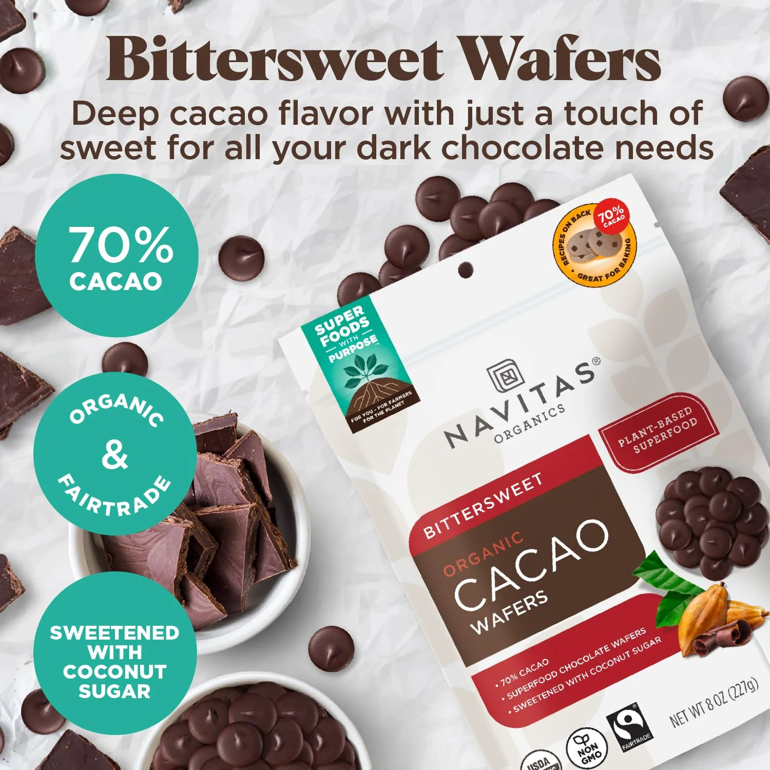 Organic Bittersweet Cacao Wafer Chips - Image 3