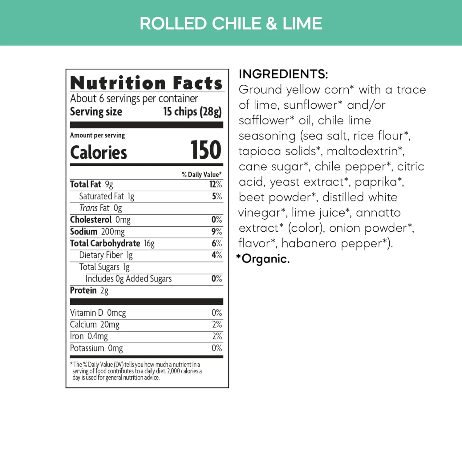 Organic Chile Lime Rolled Tortilla Chips - Image 4