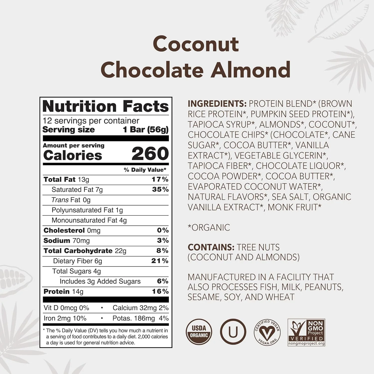 Organic Coconut Chocolate Almond Protein Bar (12 CT) - Image 2