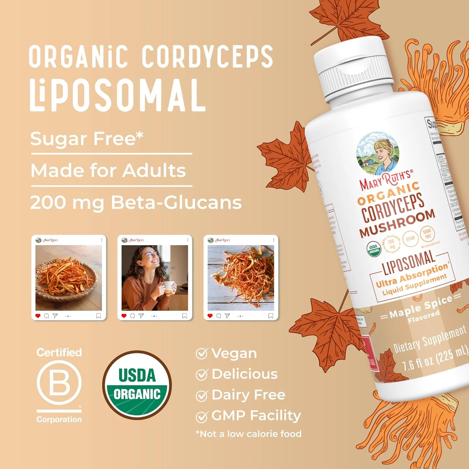 Organic Cordyceps Mushroom Liposomal Liquid Supplement - Maple Spice - Image 3
