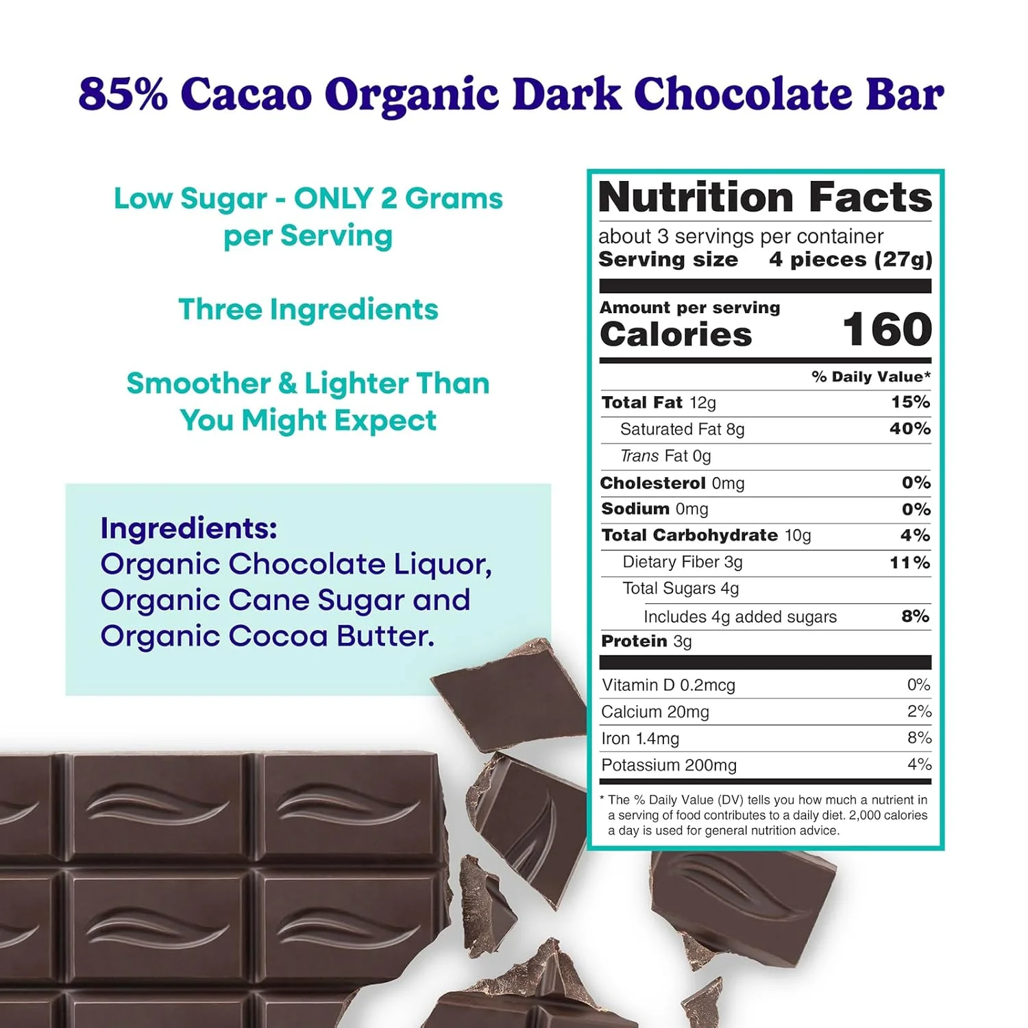 Organic Dark Chocolate Bar 85% Cacao - Image 4
