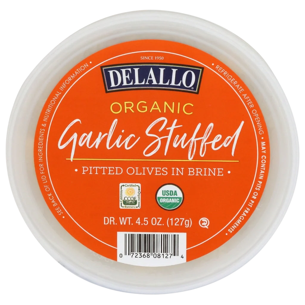 Organic Garlic Stuffed Pitted Olives In Brine