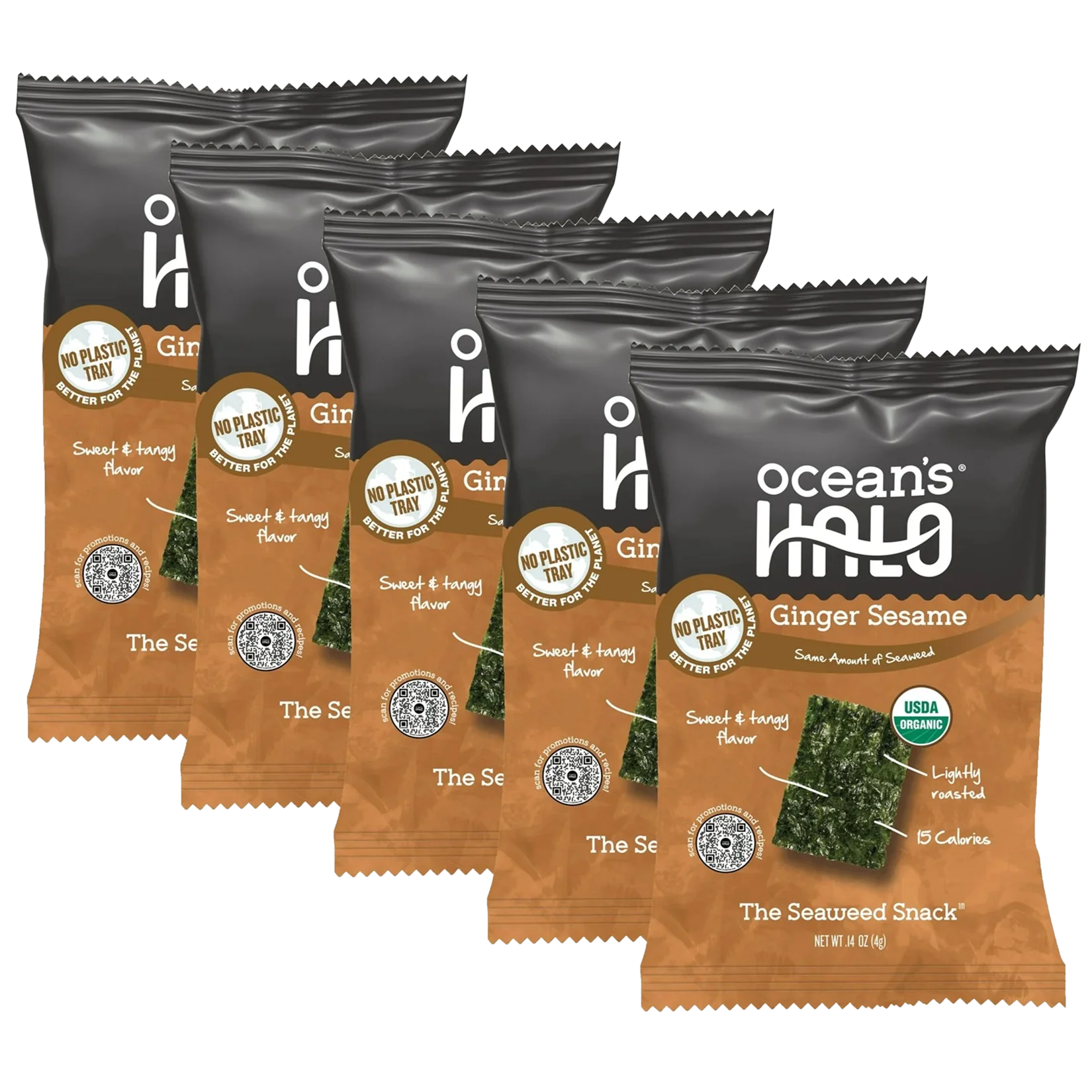 Organic Ginger Sesame Trayless Seaweed Snacks (5 Pack)