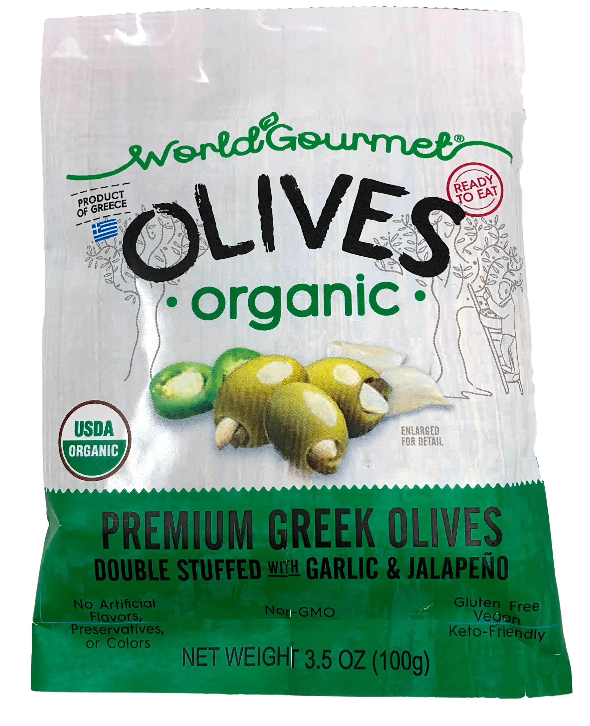 Organic Green Olives Double Stuffed with Jalapeno & Garlic