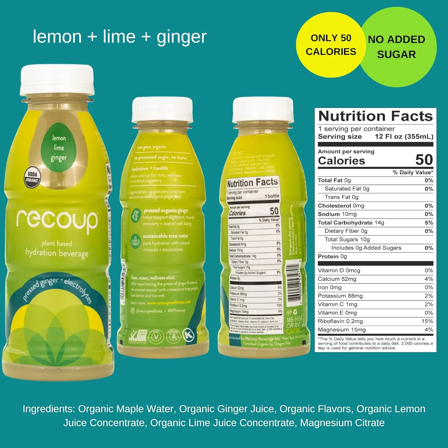 Organic Lemon - Lime - Ginger - Hydration Beverage (12 Pack) - Image 2