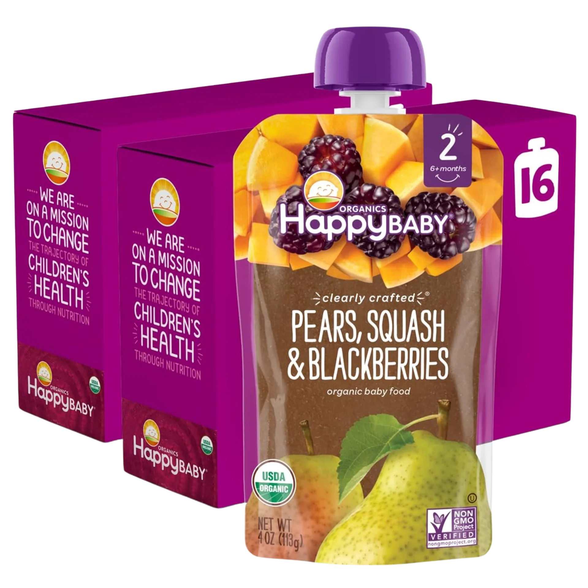 Organic Pears, Squash & Blackberries - Stage 2 (16 Pack)