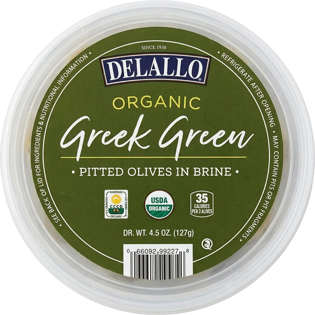 Organic Pitted Greek Green Olives in Brine