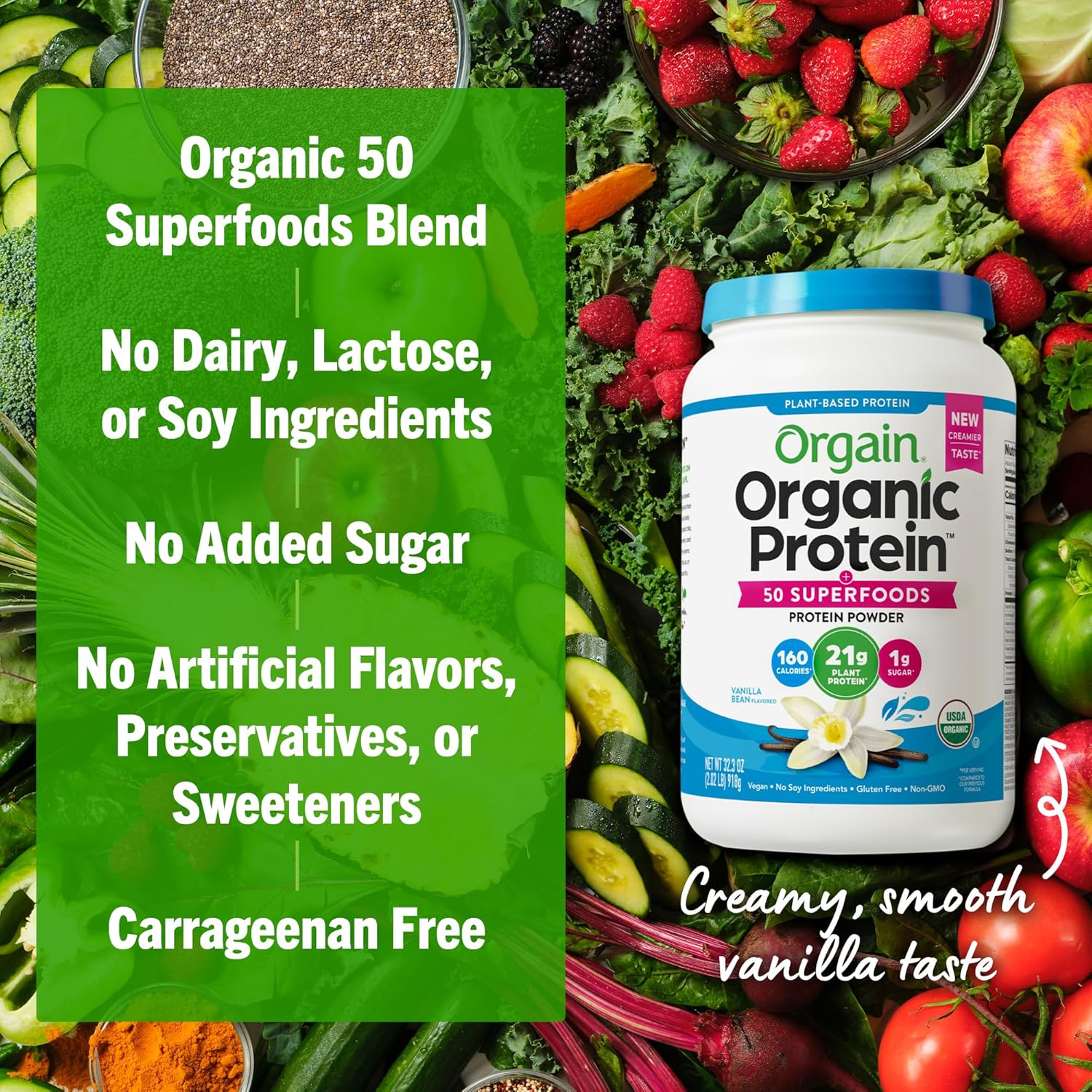 Organic Protein And Superfoods Plant Based Protein Powder - Vanilla Bean - Image 4