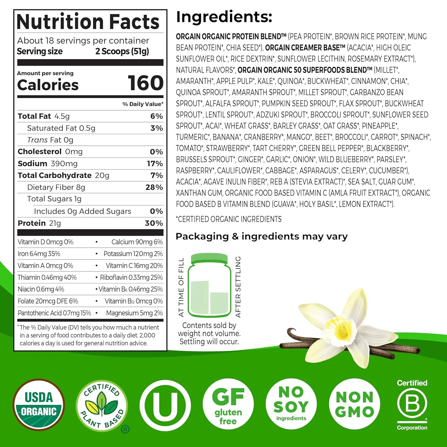 Organic Protein And Superfoods Plant Based Protein Powder - Vanilla Bean - Image 5