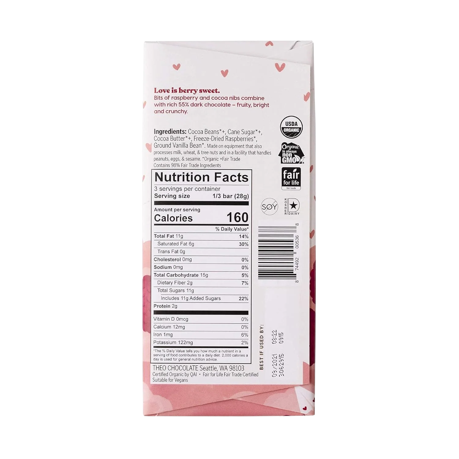 Organic Raspberry Cocoa Nib Dark Chocolate Bar - Image 4