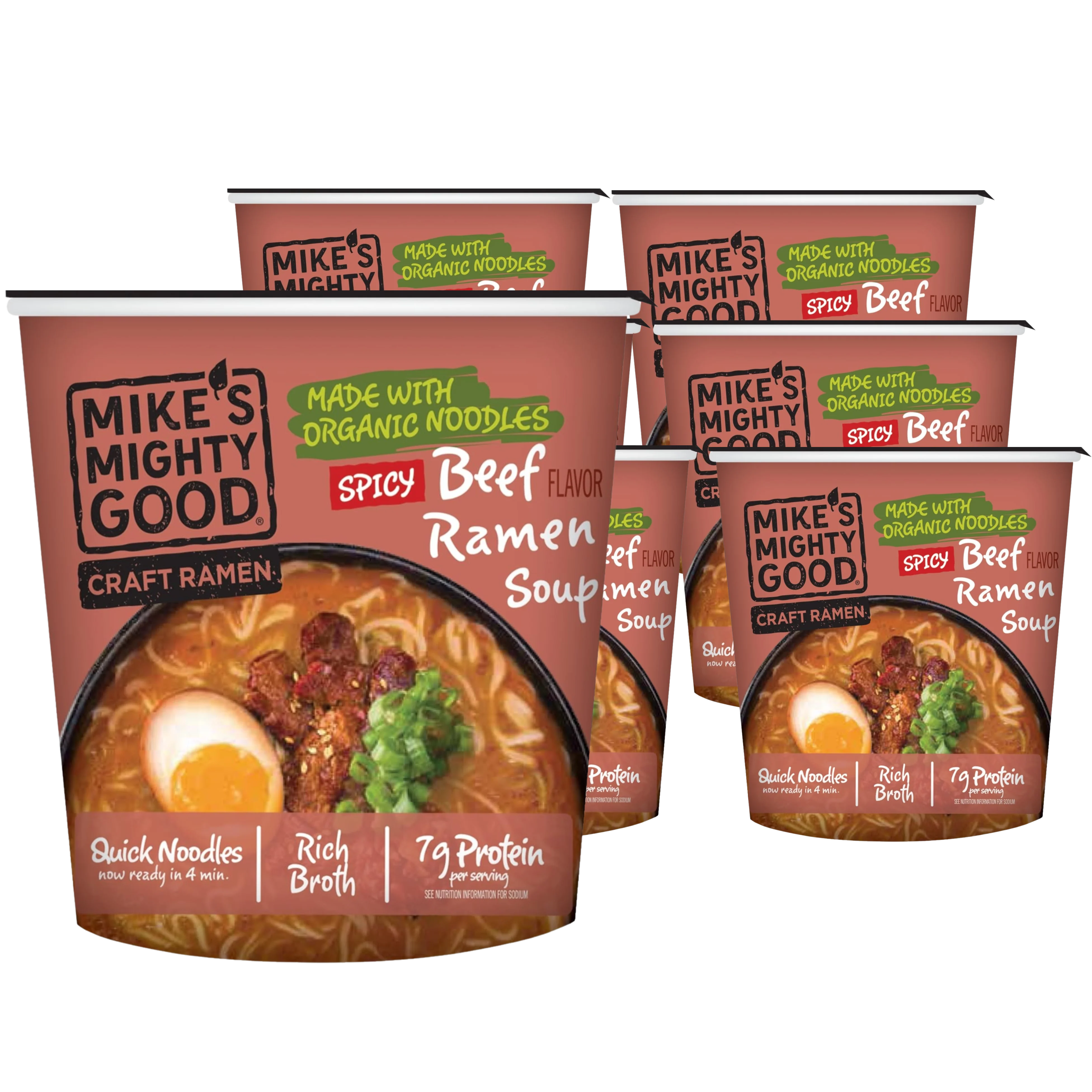 Organic Spicy Beef Flavor Ramen Noodle Soup Cup (6 Pack)