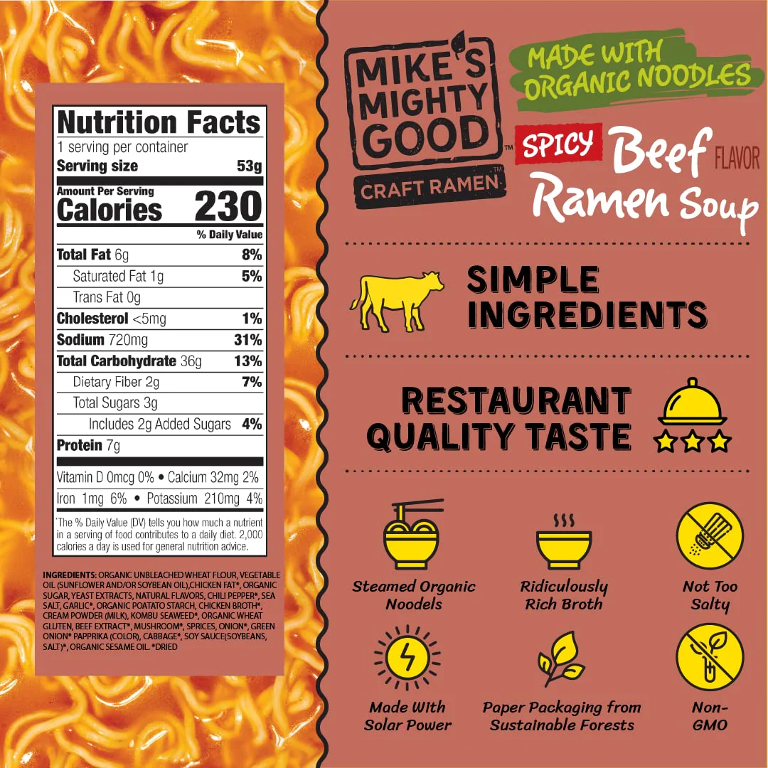 Organic Spicy Beef Flavor Ramen Noodle Soup Cup (6 Pack) - Image 3