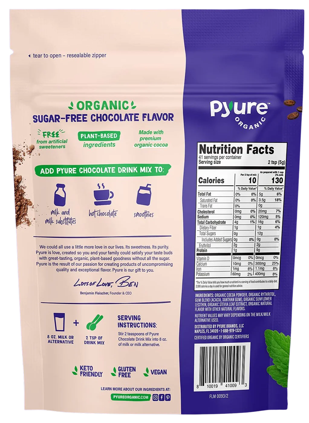 Organic Sugar Free Chocolate Drink Mix - Image 2