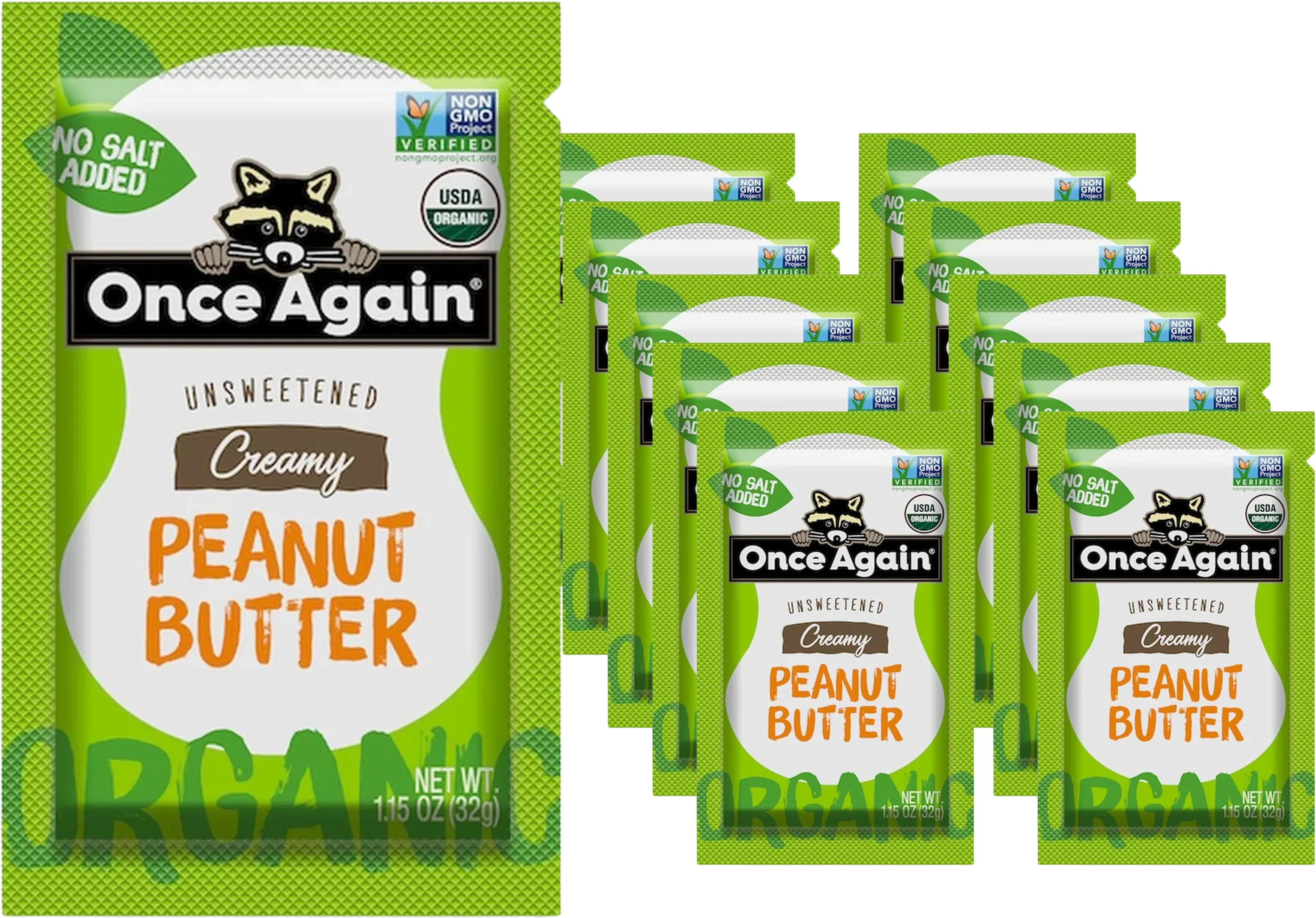 Organic Unsweetened Creamy Peanut Butter Squeeze (10 Pack)