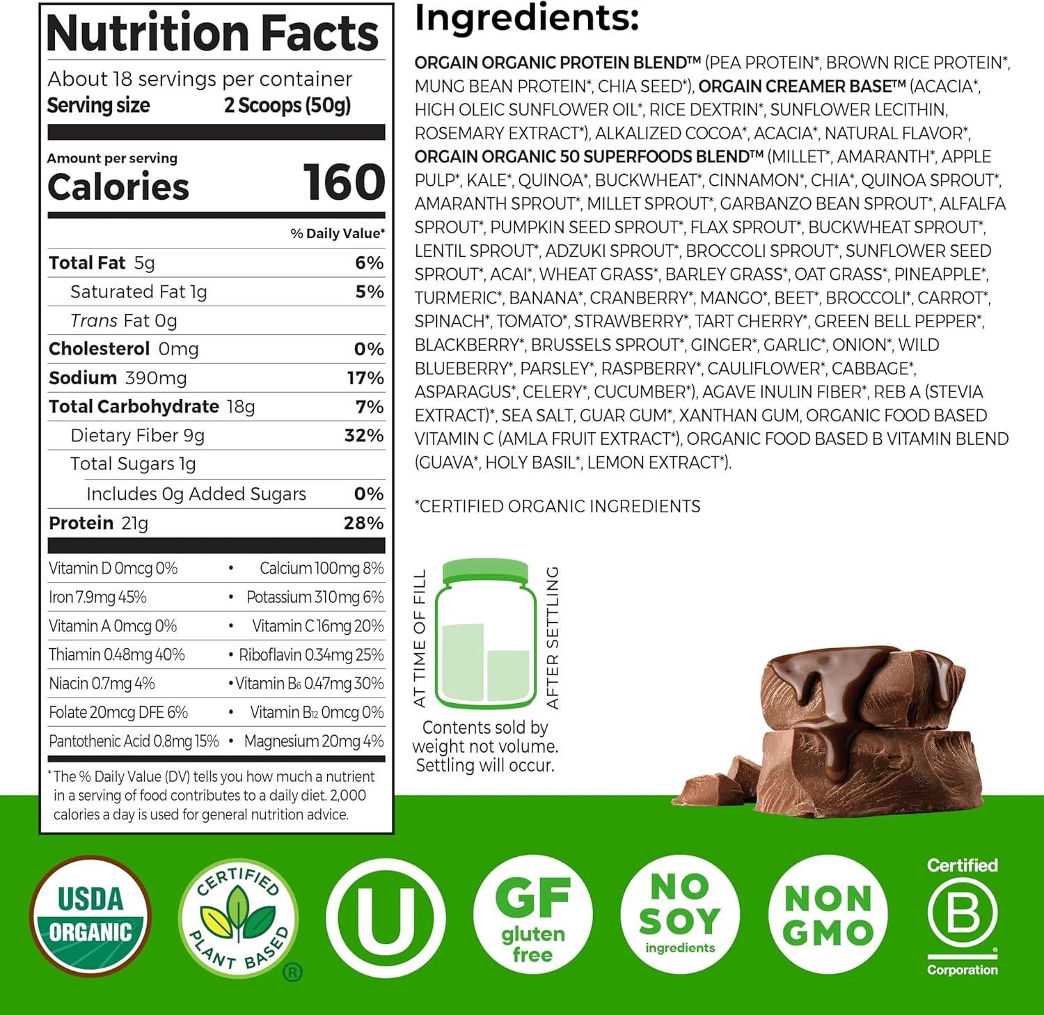 Organic Vegan Protein + 50 Superfoods Powder - Creamy Chocolate Fudge - Image 4