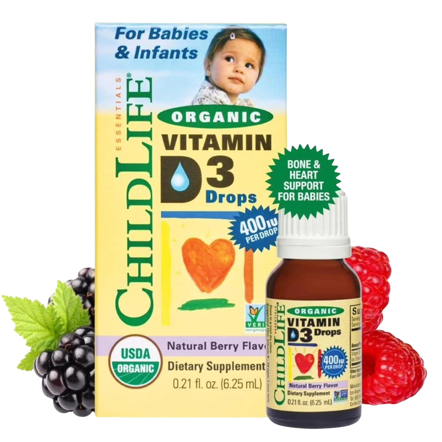 Organic Vitamin D3 Drops For Babies And Infants Natural Berry Flavor