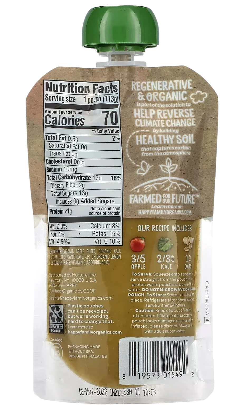 Organics Farmed For Our Future® Apple Kale & Oat Stage 2 Baby Food Pouches (4 Pack) - Image 3