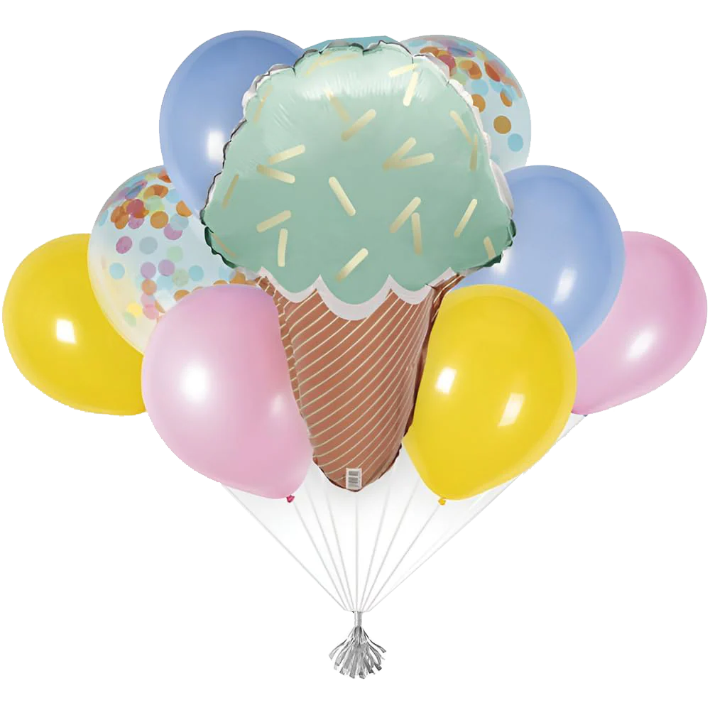 Pastel Ice Cream Foil, Latex and Confetti Filled Balloon Bouquet Kit (9 CT)