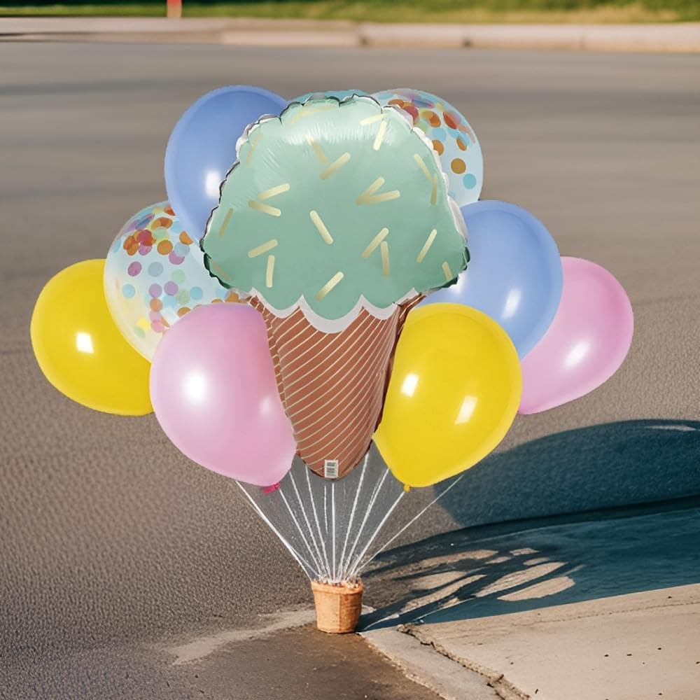 Pastel Ice Cream Foil, Latex and Confetti Filled Balloon Bouquet Kit (9 CT) - Image 2