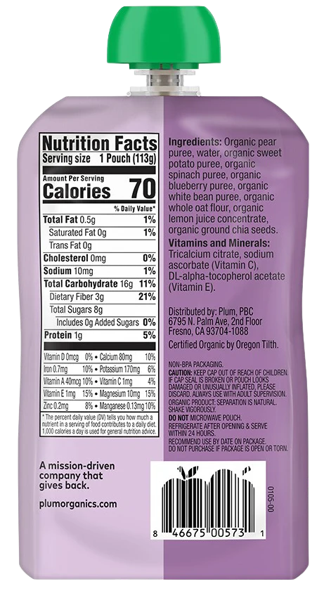 Pear,Sweet Potato,Spinach,Blueberry Pouch (4 Pack) - Image 4