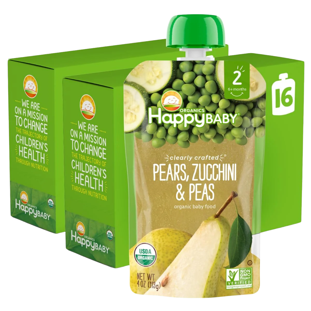 Pears, Zucchini & Peas - Stage 2 Baby Food (16 Pack)