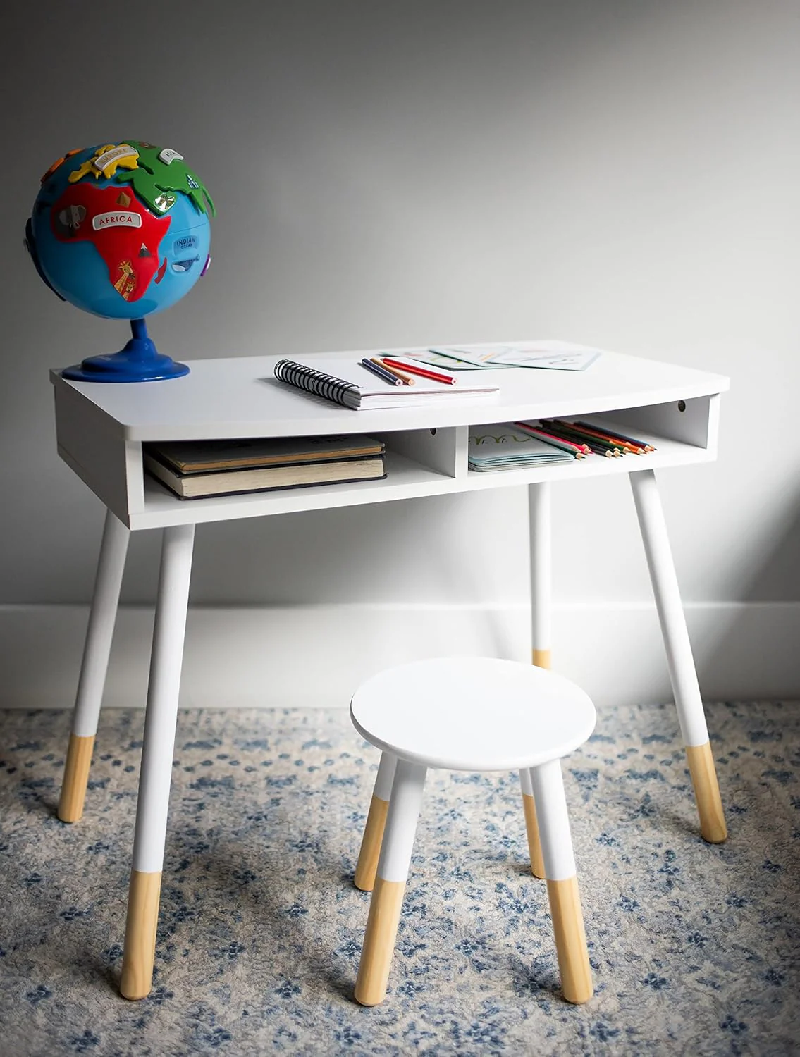 Premium Homework Desk And Stool Set - White/Natural - Image 2