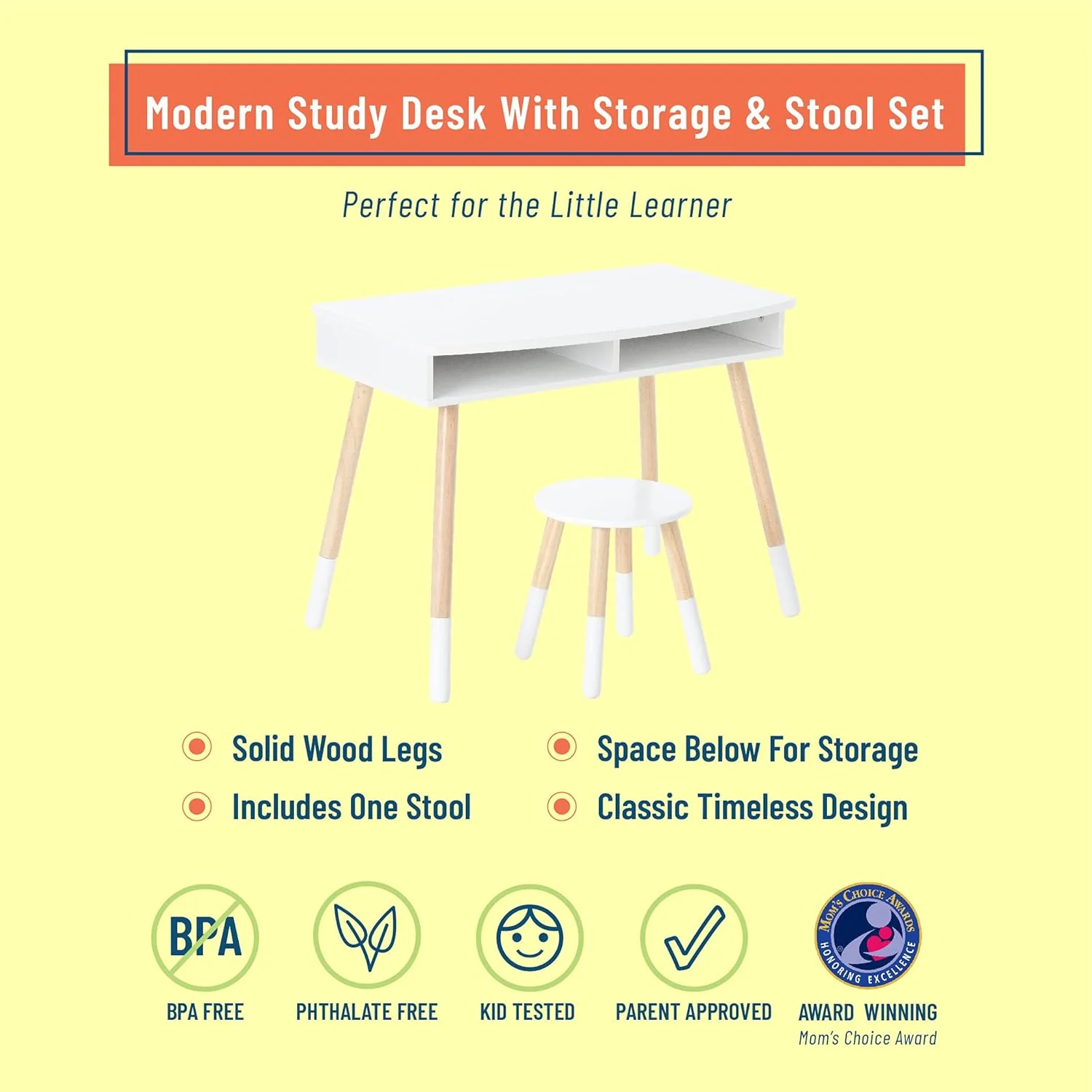 Premium Homework Desk And Stool Set - White/Natural - Image 3