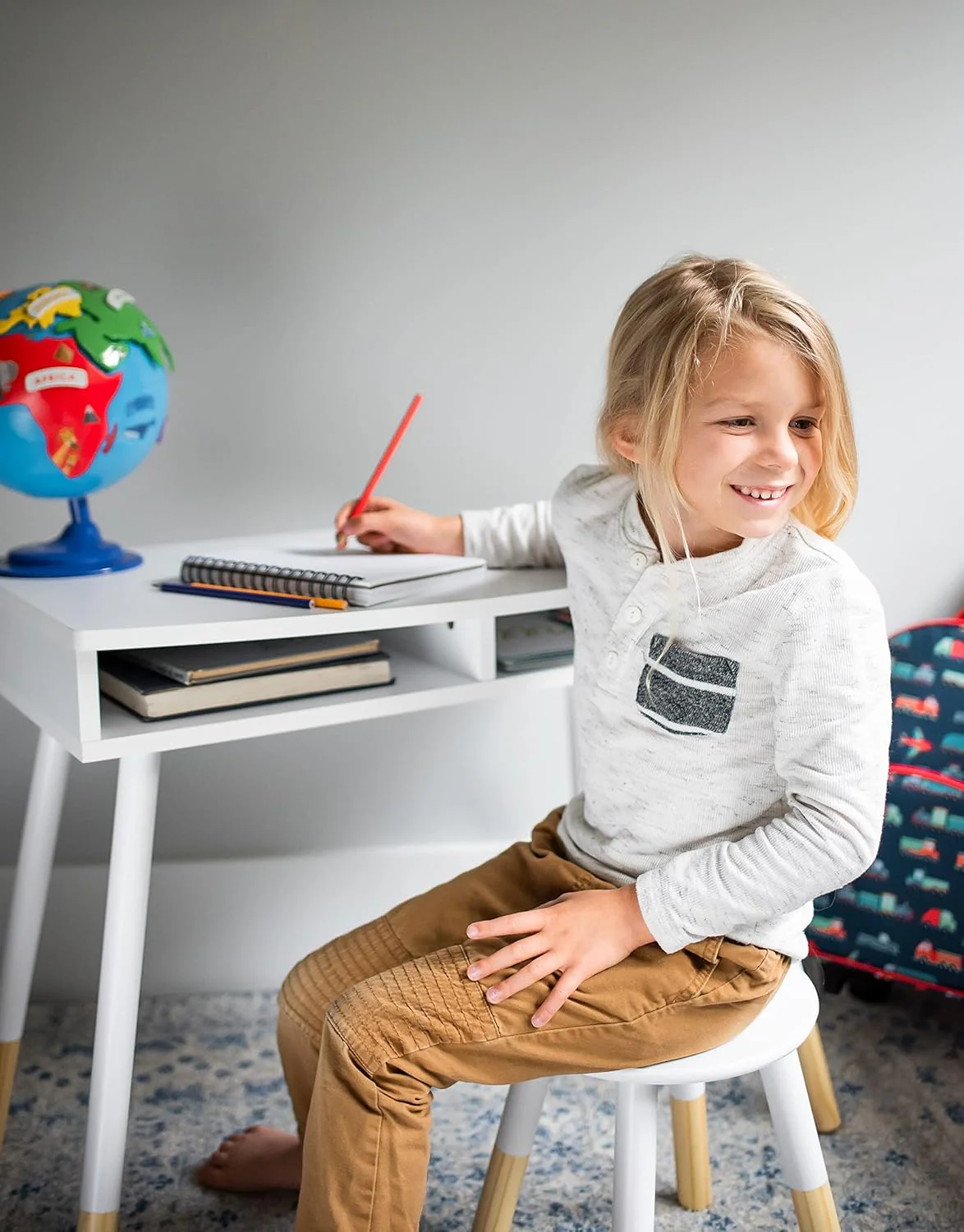 Premium Homework Desk And Stool Set - White/Natural - Image 4