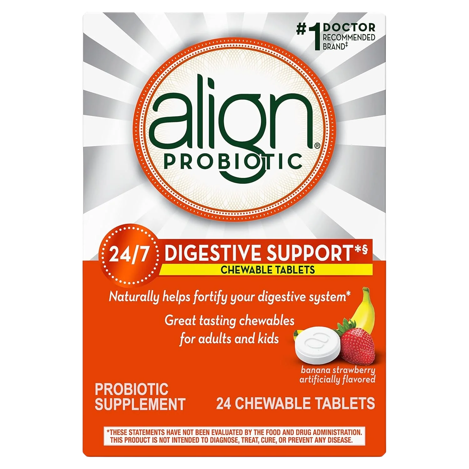 Probiotic Digestive Support Chewable Tablets - Banana/Strawberry (24 CT)