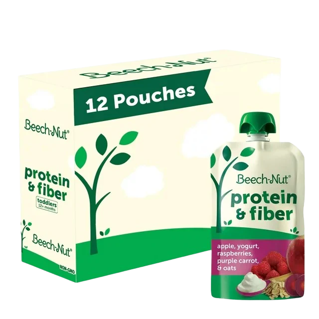 Protein & fiber Pouch-Apple,Yogurt,Raspberries, Purple Carrot, Oats (12 Pack)