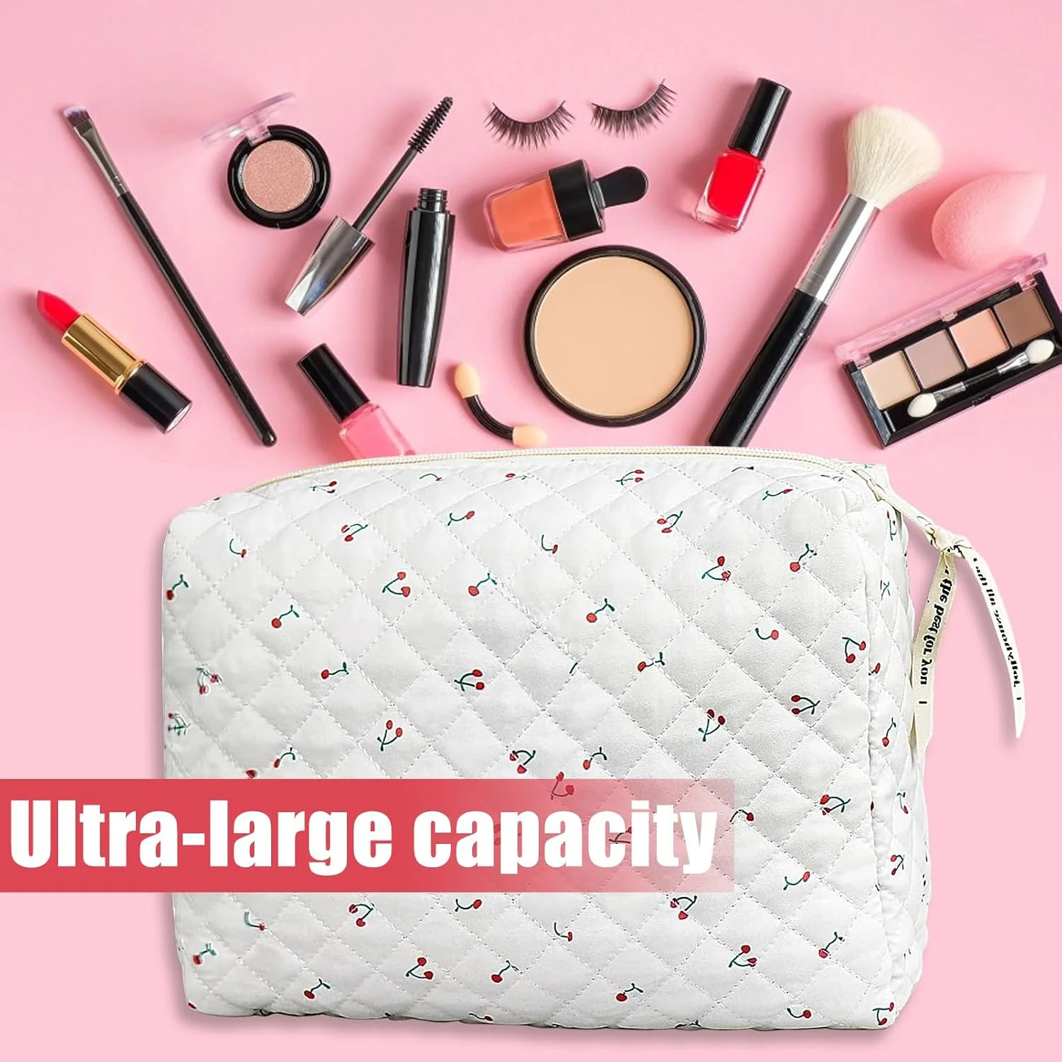Quilted Cherry Cosmetic Bag - Image 2